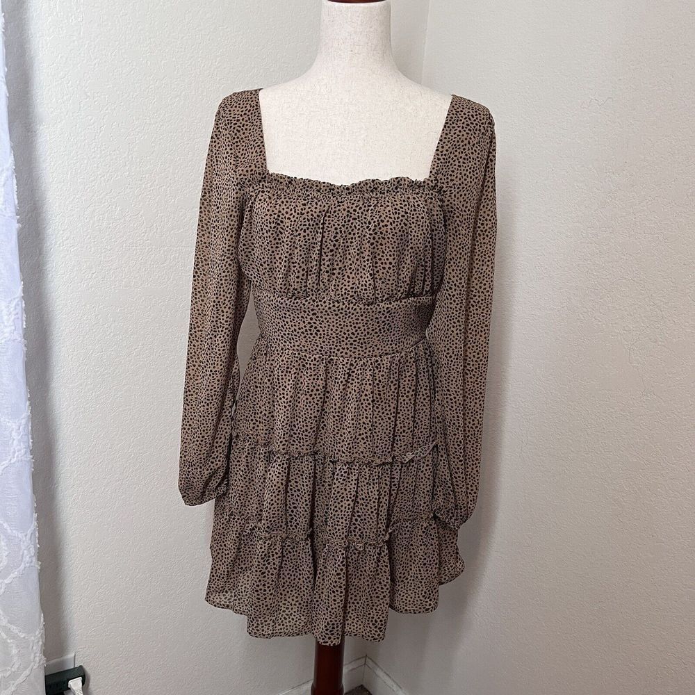 Altar’d State Dress Knee Length Size Large Womens Animal Print Chiffon Baby Doll